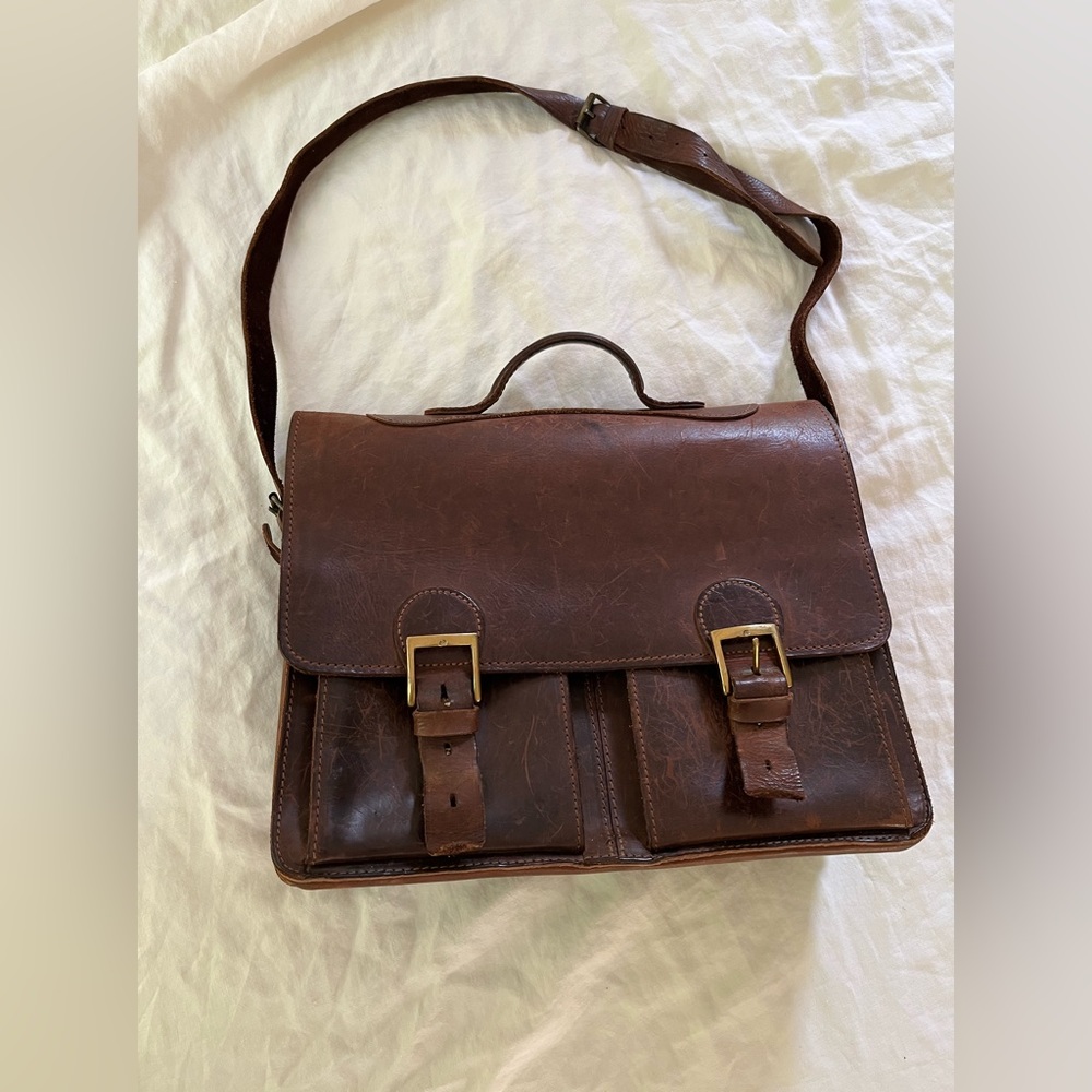 Vintage handmade leather brief case/ laptop case.